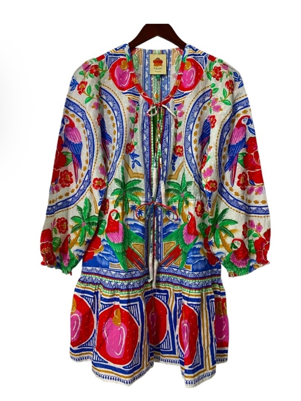 Farm Rio Multicolor Parrot Print Women's Long Sleeve Dress
